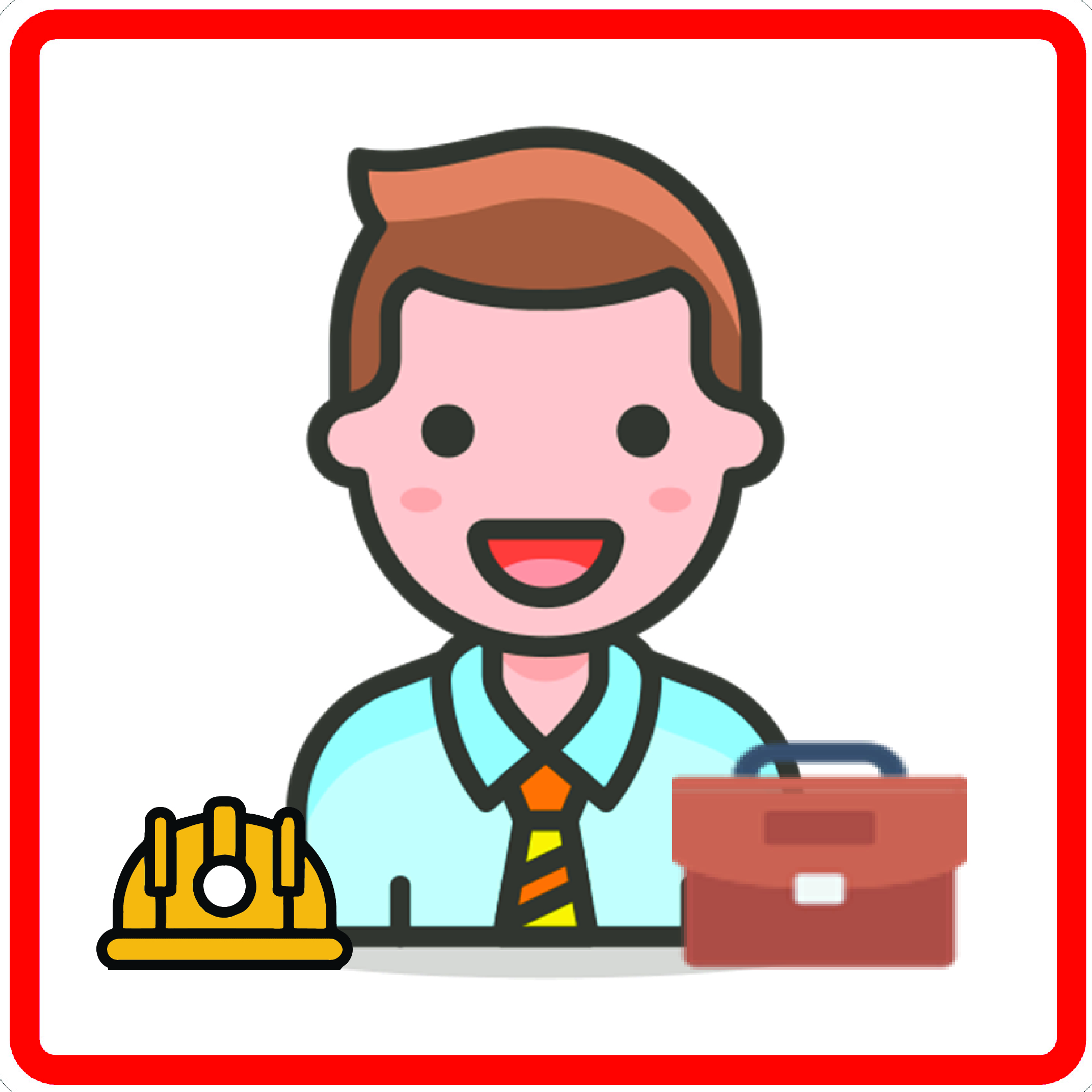 Sketch of a male professional along with a hard hat and a briefcase